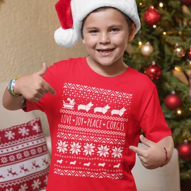 Kärlek Joy Peace Corgis Festive jul Helgdag T Shirt (Skapare uppladdad)