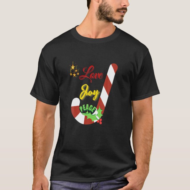 Kärlek Joy Peace jul jul, Candy cane Star Long Sle T Shirt (Framsida)