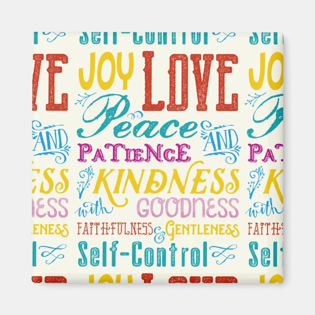Kärlek Joy Peace Kindness Godhet typografi Art Magnet (Framsidan)