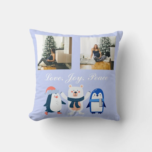 Kärlek joy peace polar björnpenguins 2 foto kudde (Framsida)