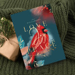Kärlek Joy & Peace Red Cardinal Watercolor Jade Julkort<br><div class="desc">Vår kardinalanda med julkort är ett uttryck för värme, liv och helgdag inspirerad av naturen. Uttryckliga penseldrag och penndrag kombineras med våra konstnärliga, stiliserade röda kardinalbilder av fåglar. Att väcka känslan av kärlek, glädje och fred. Mättade gråtoner av , , djupa svarta, safirblåa och mörk gyllene nyanser kombineras på ett...</div>