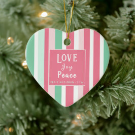 "Kärlek Joy Peace" Rosa Mint Heart Julgransprydnad Keramik