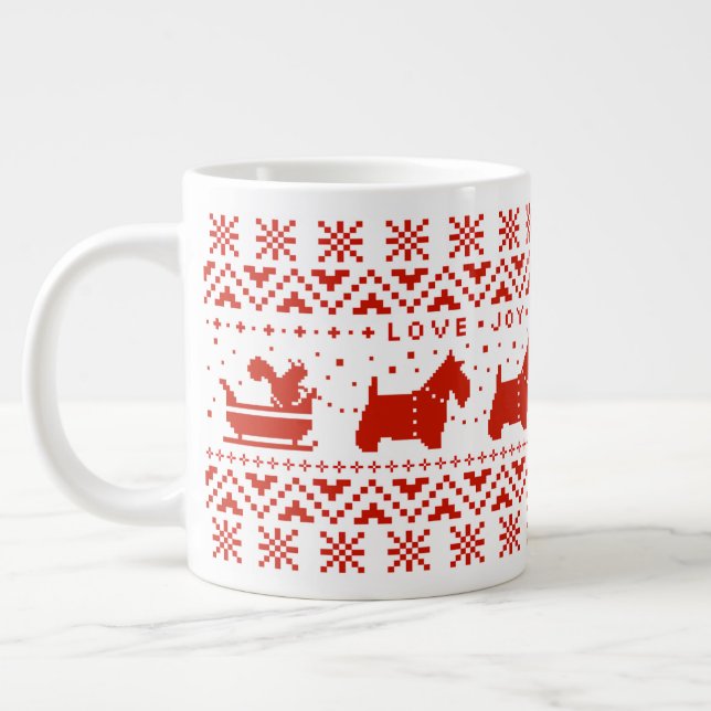 Kärlek Joy Peace Scotties Festive jul Hundar Jumbo Mugg (Vänster)