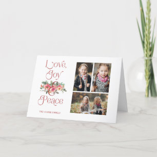 Kärlek, Joy & Peace Typography Pastel Blommigt 3-P Helgkort