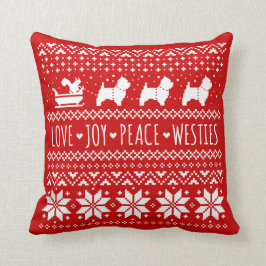 Kärlek Joy Peace Westies Hundar julfest Helgdag Kudde