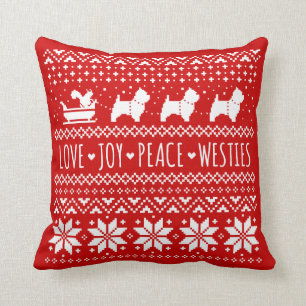 Kärlek Joy Peace Westies Hundar julfest Helgdag Kudde