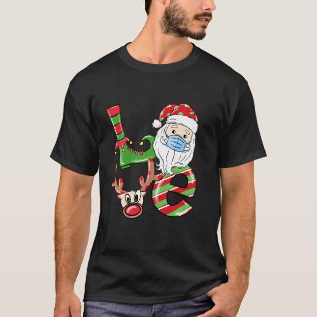 Kärlek jul 2020: Julhuvud Reindeer Mask Pajam T Shirt (Framsida)