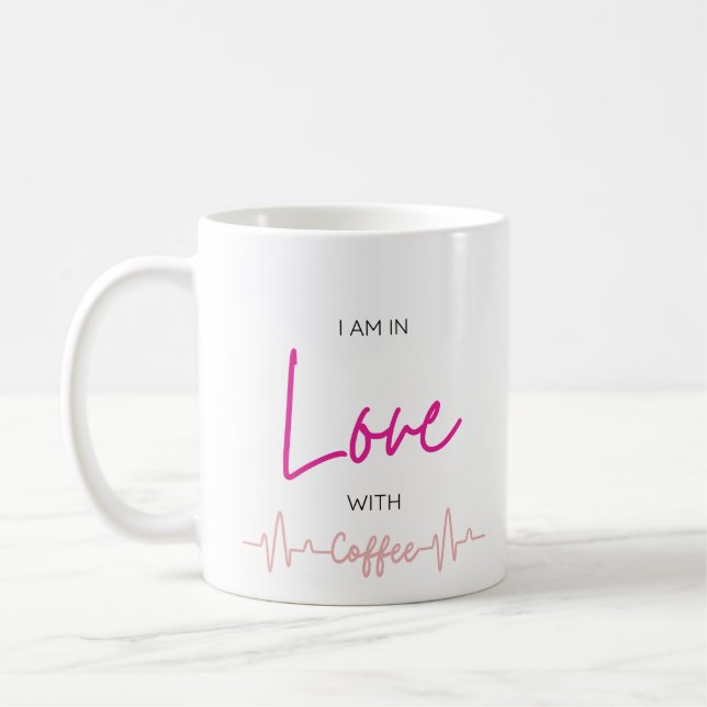 Kärlek kaffe hjärtslag linje rolig mugg present ti (Vänster)