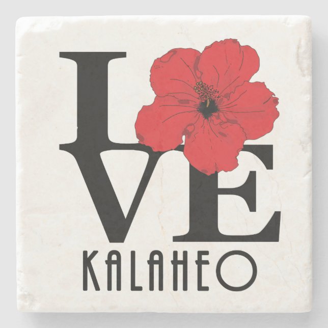 KÄRLEK Kalaheo Röd Hibiskus Stenunderlägg (Framsidan)