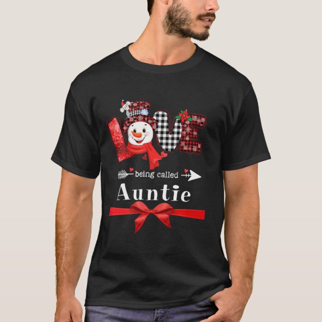 Kärlek kallades Auntie Snögubbe jul Red Pla T Shirt (Framsida)