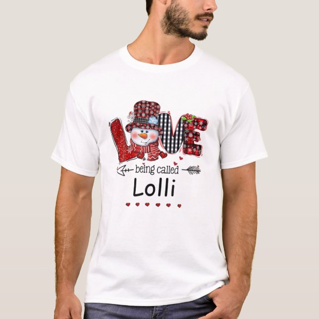 Kärlek kallades Lolli Snögubbe jul Red Plai T Shirt (Framsida)