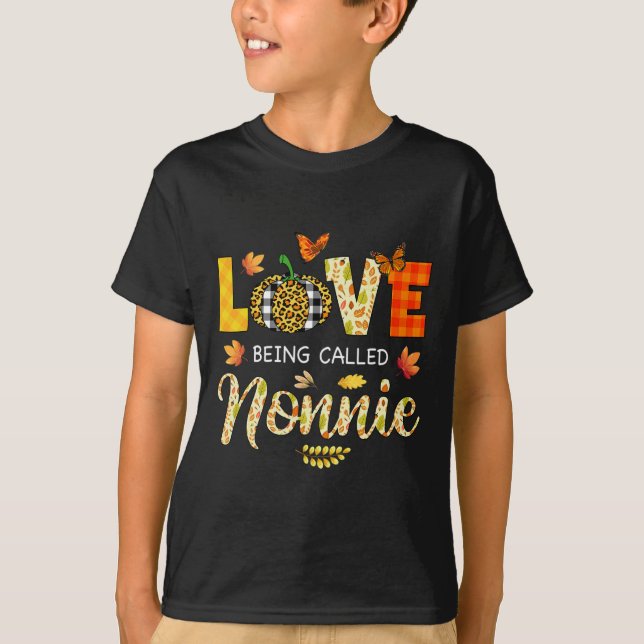Kärlek kallades Nonnie Pumpkin Höst löv tack T Shirt (Framsida)