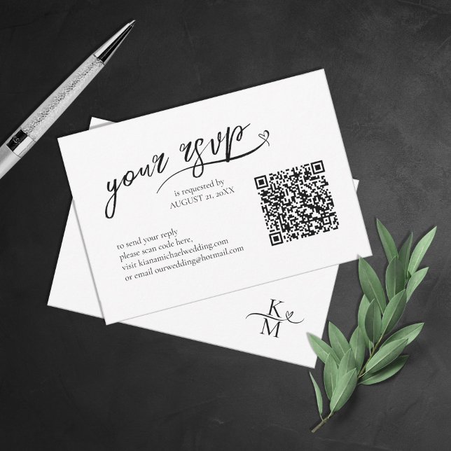 Kärlek-kalligrafi Bröllop QR-kod B&W ID940 OSA Kort (Skapare uppladdad)