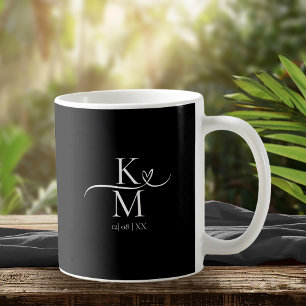 Kärlek Kalligrafi Initialer Heart White B&W ID940 Kaffemugg
