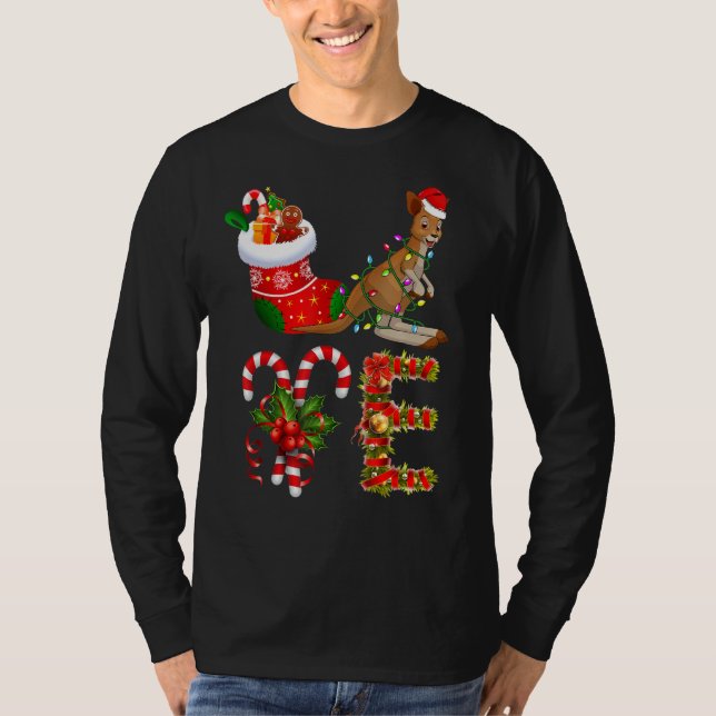 Kärlek Kangaroo jul Ljus Led Santa Hat Chris T Shirt (Framsida)