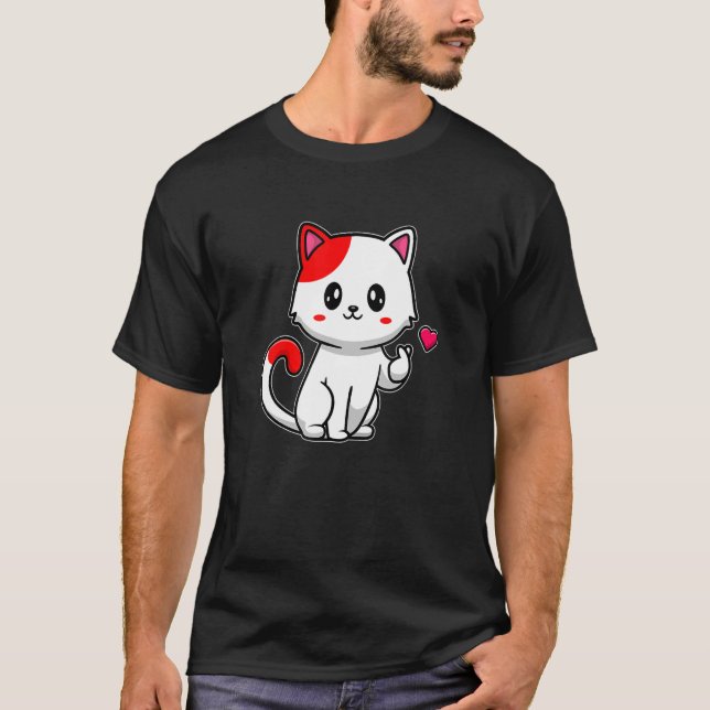 kärlek-katt med rött hjärta t shirt (Framsida)
