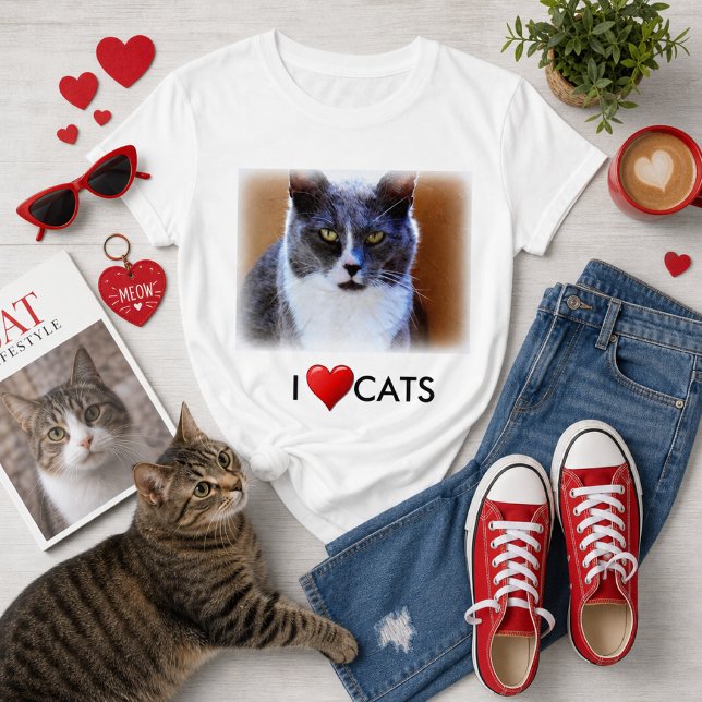 Kärlek Katter Dam Vit Grundt-Shirt Tee (Skapare uppladdad)