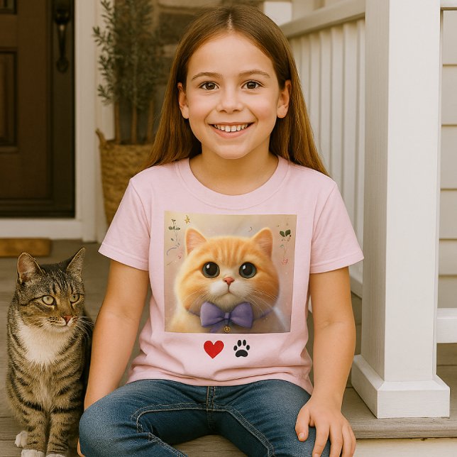 Kärlek Katter Söt Kat Pink Flickor T-Shirt (cute cat t-shirt for girls that  love animals )