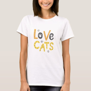 Kärlek Katter – Söt Tassavtryck Typografi Konst T Shirt
