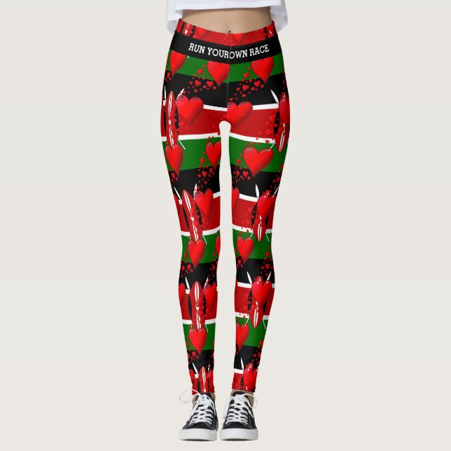 KÄRLEK KENYA Flagga Red Hearts SPRINGA ERA TÄVLING Leggings (Framsida)