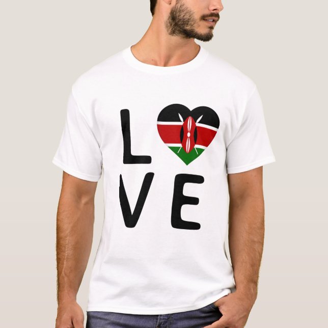 Kärlek - Kenya Flagga T Shirt (Framsida)