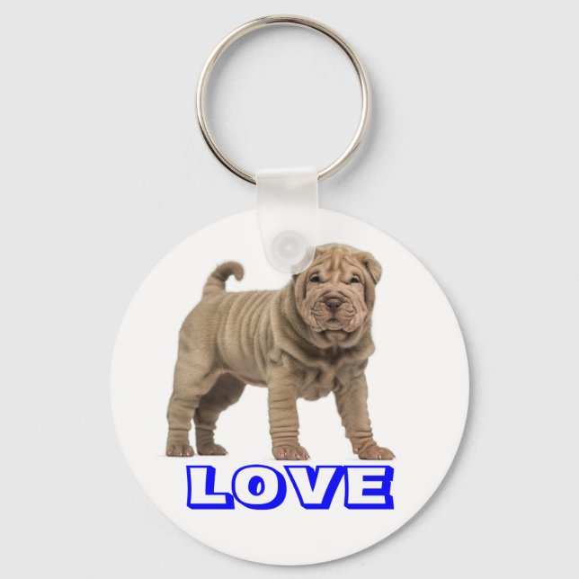 Kärlek Kinesisk Shar Pei Valp Nyckelring (Framsida)