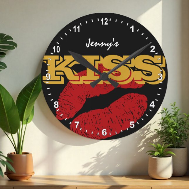 Kärlek KISS-Guld-retroklocka, Anpassningsbar Rolig Rund Klocka (Skapare uppladdad)