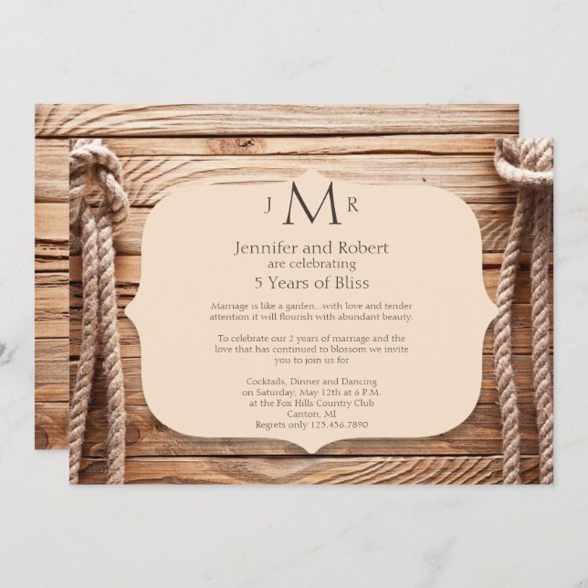 Kärlek Knot 5:e Bröllop-årsdagen för inbjudan (Fram/baksida)