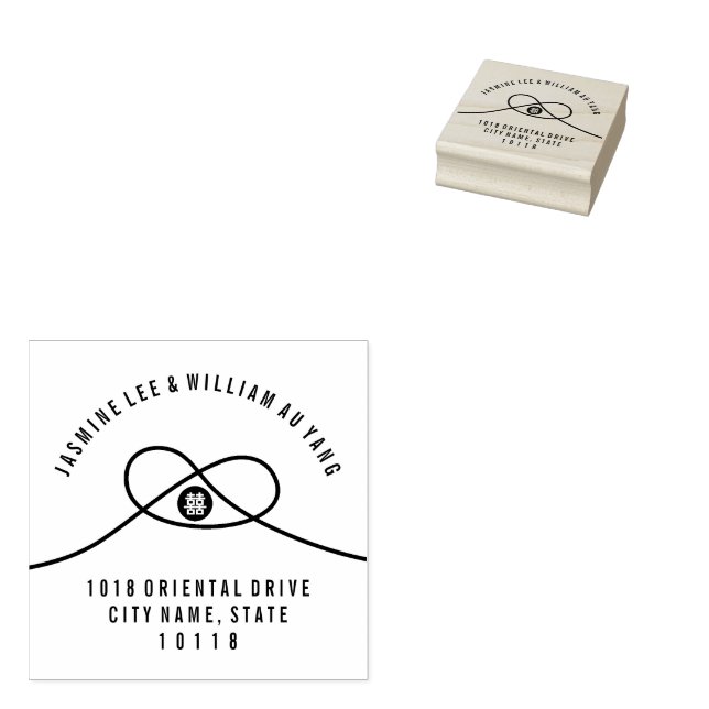 Kärlek Knot Dubbla Happity Chinese Bröllop Adress Stämpel (Stämplad)