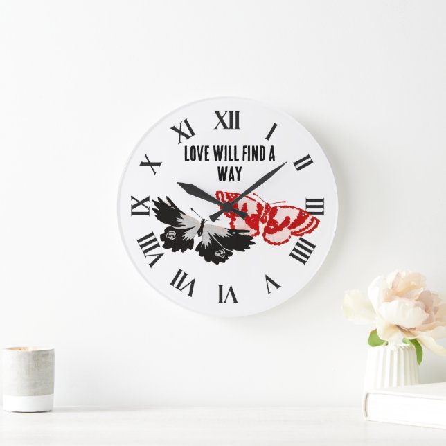 Kärlek kommer att hitta en väg med Vintage fjärila Stor Klocka (Hem)