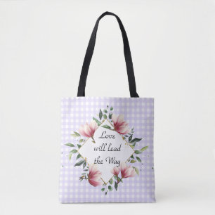 Kärlek kommer att leda Lilan Gingham Fashon Tote Tygkasse
