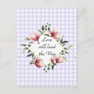 Kärlek kommer att leda Lilan Gingham Postcard Vykort