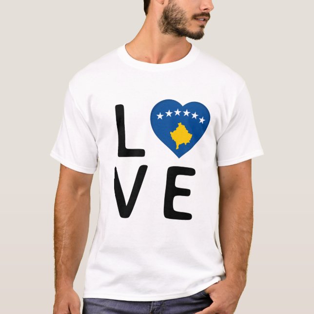 Kärlek - Kosovo Flagga T Shirt (Framsida)