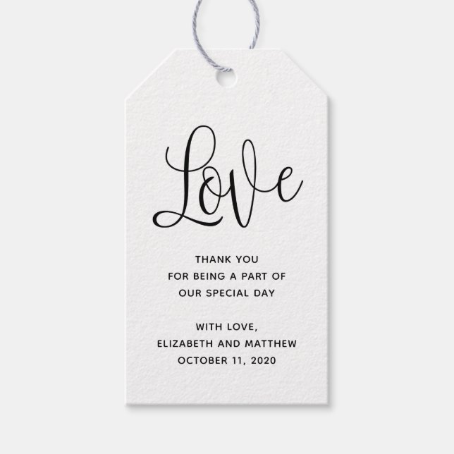 Kärlek. Kraft-märkre. Tack, Rustic bröllop Presentetikett (Framsidan)