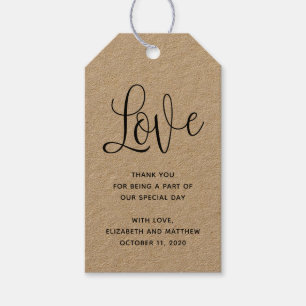 Kärlek. Kraft-märkre. Tack, Rustic bröllop Presentetikett