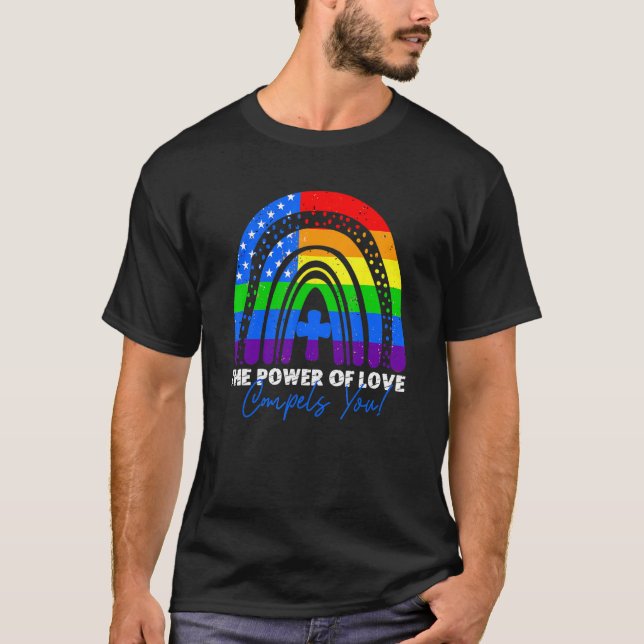 Kärlek kraft tvingar dig, LGB USA flagga Rainbo T Shirt (Framsida)