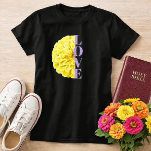 Kärlek Kristet Ljust Gult Zinnia Blommigt T Shirt
