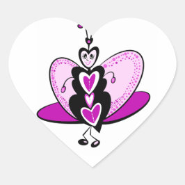 Kärlek kryp butterfly Valentine Hjärtformat Klistermärke