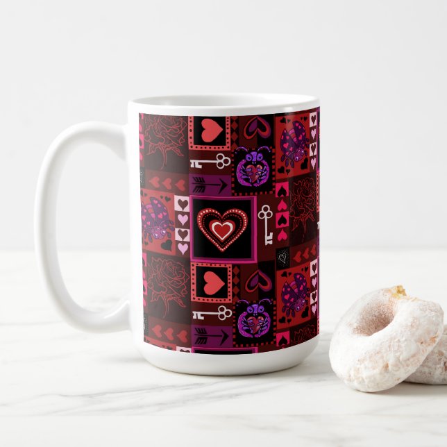 Kärlek Kryp & Cute Hearts Mönster Kaffemugg (Med munk)