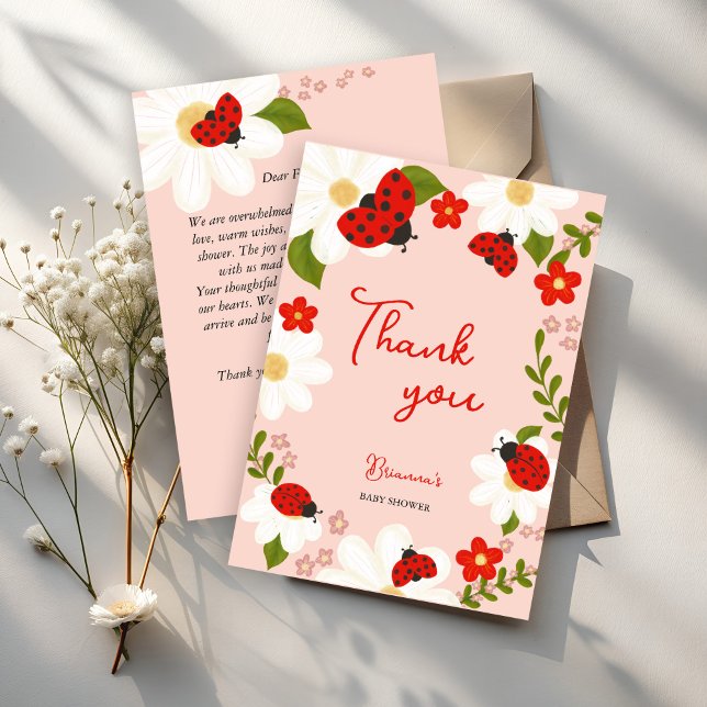Kärlek kryp daisy: söt ladybug babydusch tack kort (Love bug daisies cute ladybug baby shower thank you cards whimsical summer garden baby shower)