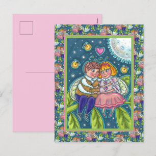 KÄRLEK KRYP, FIREFLIES & FULL MOON, CUTE VALENTINE HELG VYKORT