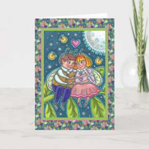 KÄRLEK KRYP, FIREFLIES & FULL MOON, CUTE VALENTINE HELGKORT
