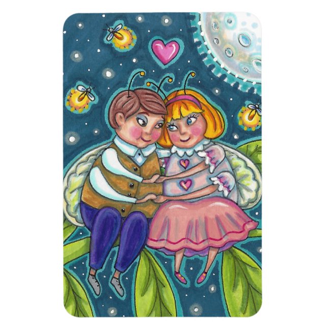 KÄRLEK KRYP, FIREFLIES & FULL MOON, CUTE VALENTINE MAGNET (Vertikal)