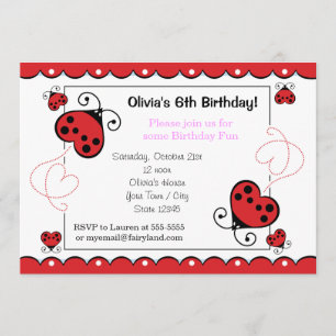 Kärlek Kryp Heart Ladybug Birthday Inbjudan Rosa