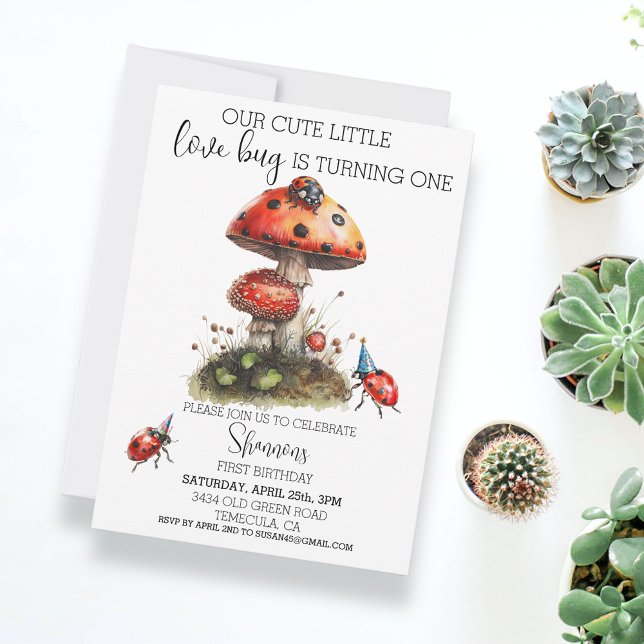 Kärlek Kryp Ladybug Födelsedagsfest Inbjudningar (Skapare uppladdad)