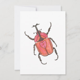 Kärlek Kryp Rhinoceros Beetle Watercolor Valentine Anteckningskort