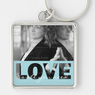 Kärlek kvadrerar metallfotoet Keychain (stor) Fyrkantig Silverfärgad Nyckelring