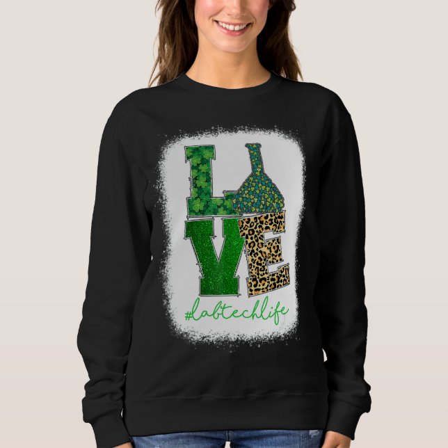 Kärlek Lab Tech Life Shamrocks Leopard Lycklig St  T Shirt (Framsida)