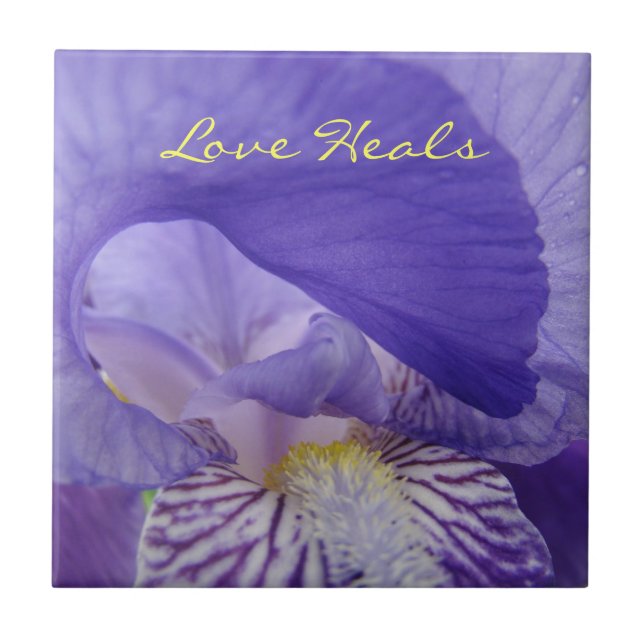 Kärlek läker konst KAKELPLATTOR gåvor Lila Iris Bl (Framsidan)