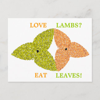 Kärlek Lambs Eat Löv Pro Vegetarian Postcard Vykort